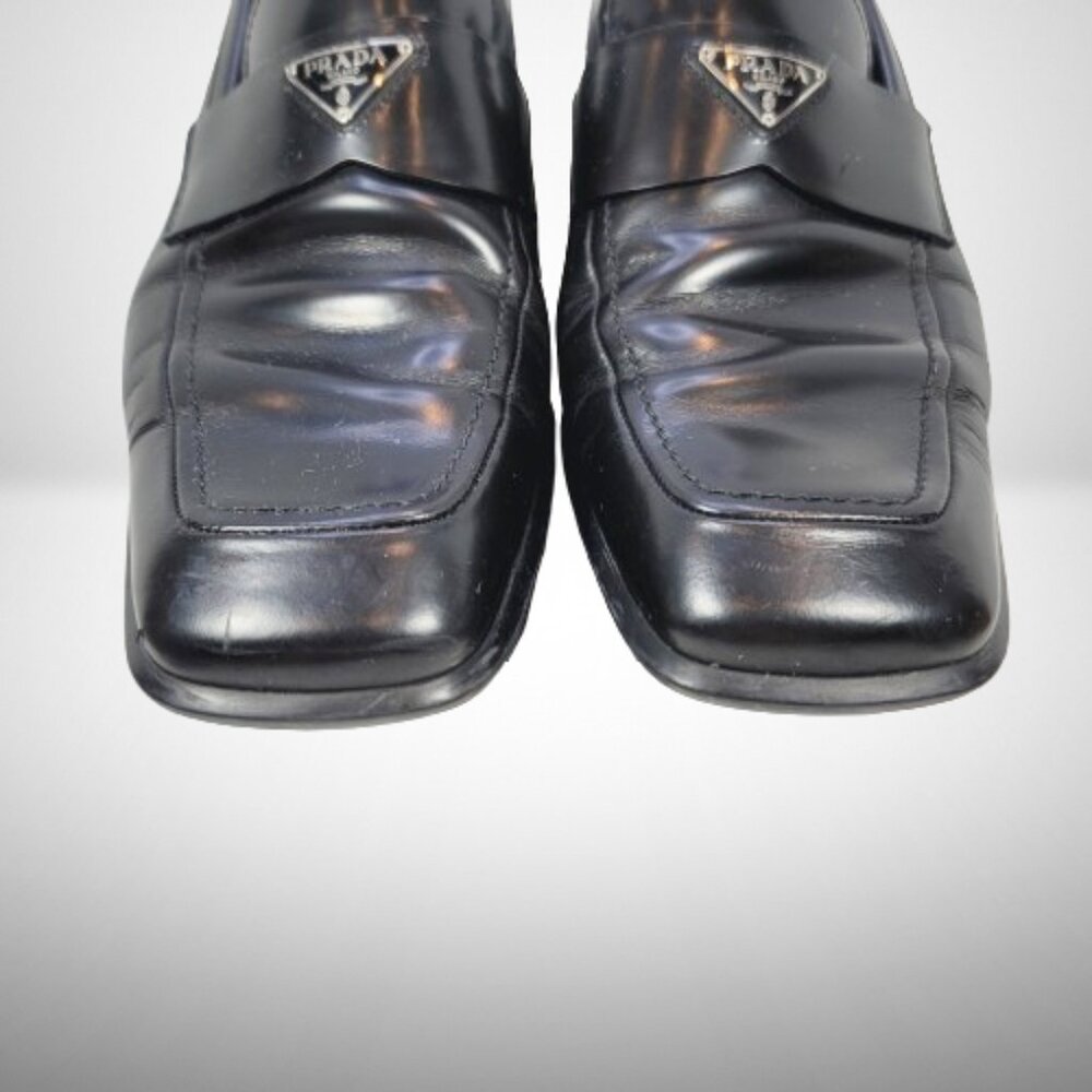 FAIR CONDITION Prada Brushed Leather Triangle Logo Loafers Size: 8.5 - Picture 16 of 16